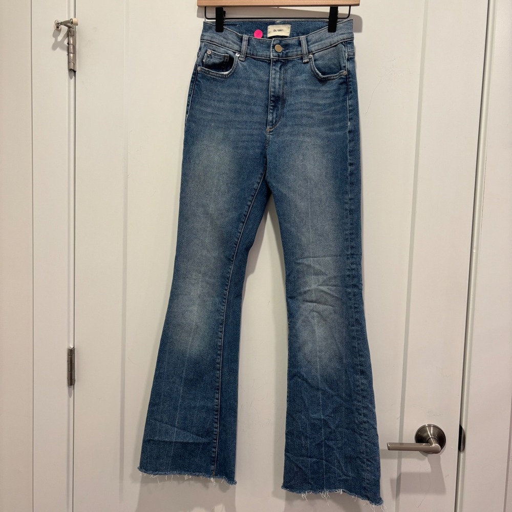 DL1961 Womens High Rise‎ Flare Jeans Medium Wash Raw Hem Size 24